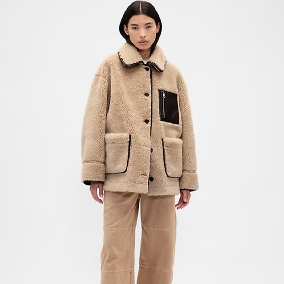 Gap × Sandy Liang Reversible Vegan Leather Sherpa Jacket S/M - Picture 3 of 5